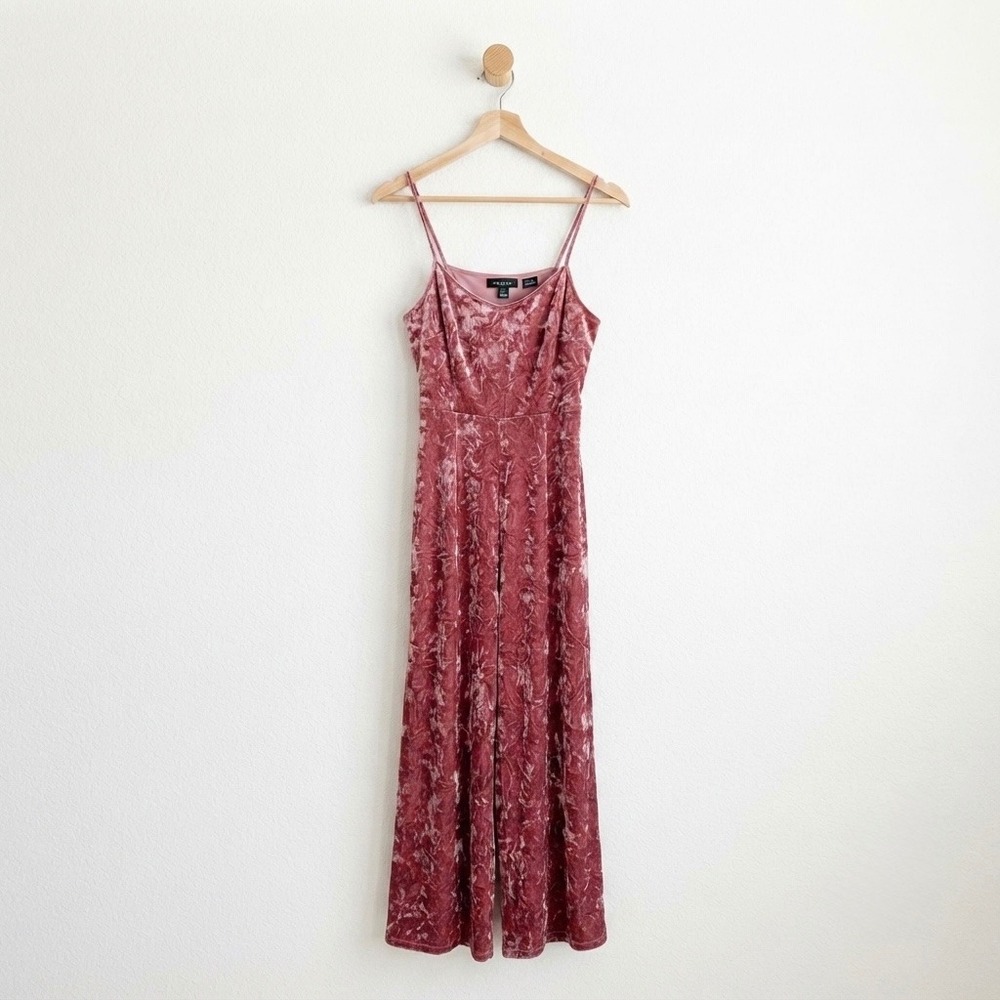 Free Press Pink Crushed Velvet Jumpsuit Wide Leg Sleeveless Retro Soft Grunge XL